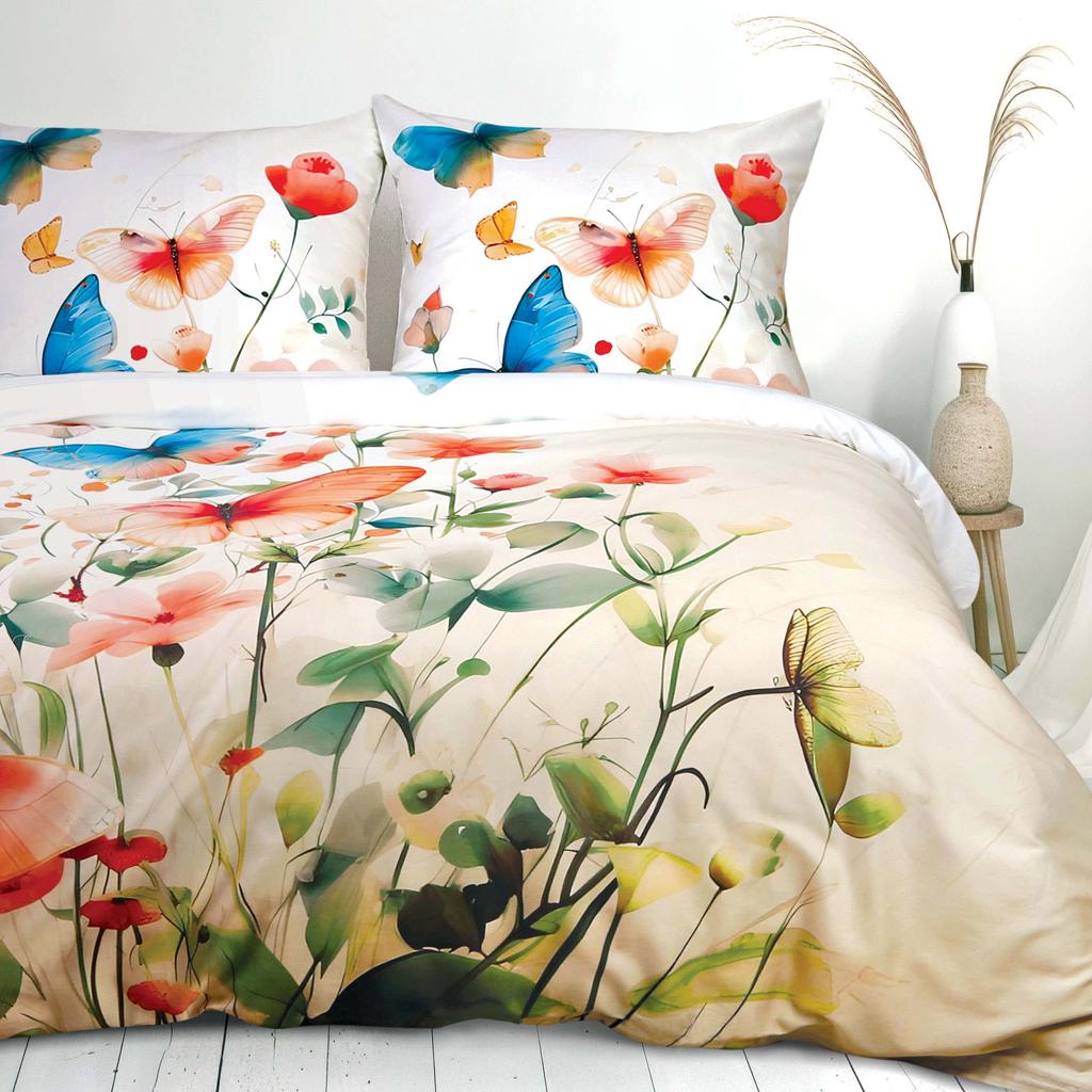Bedding Set 180x200 SATIN COTTON Digital Print Spring Flowers and Butterflies