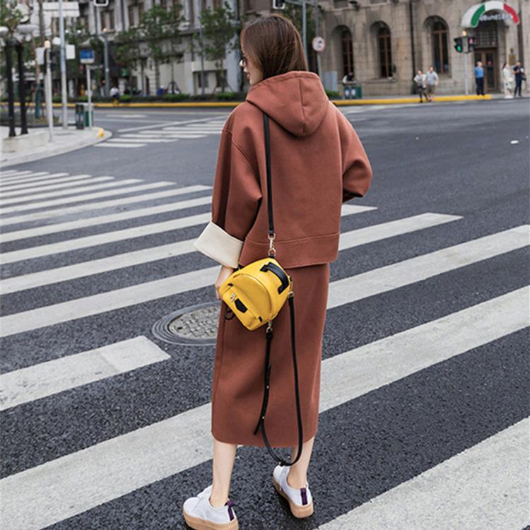 Women's Loose Fit Two-piece Outfit Long Sleeve Hoodie And Midi Skirt Matching Set