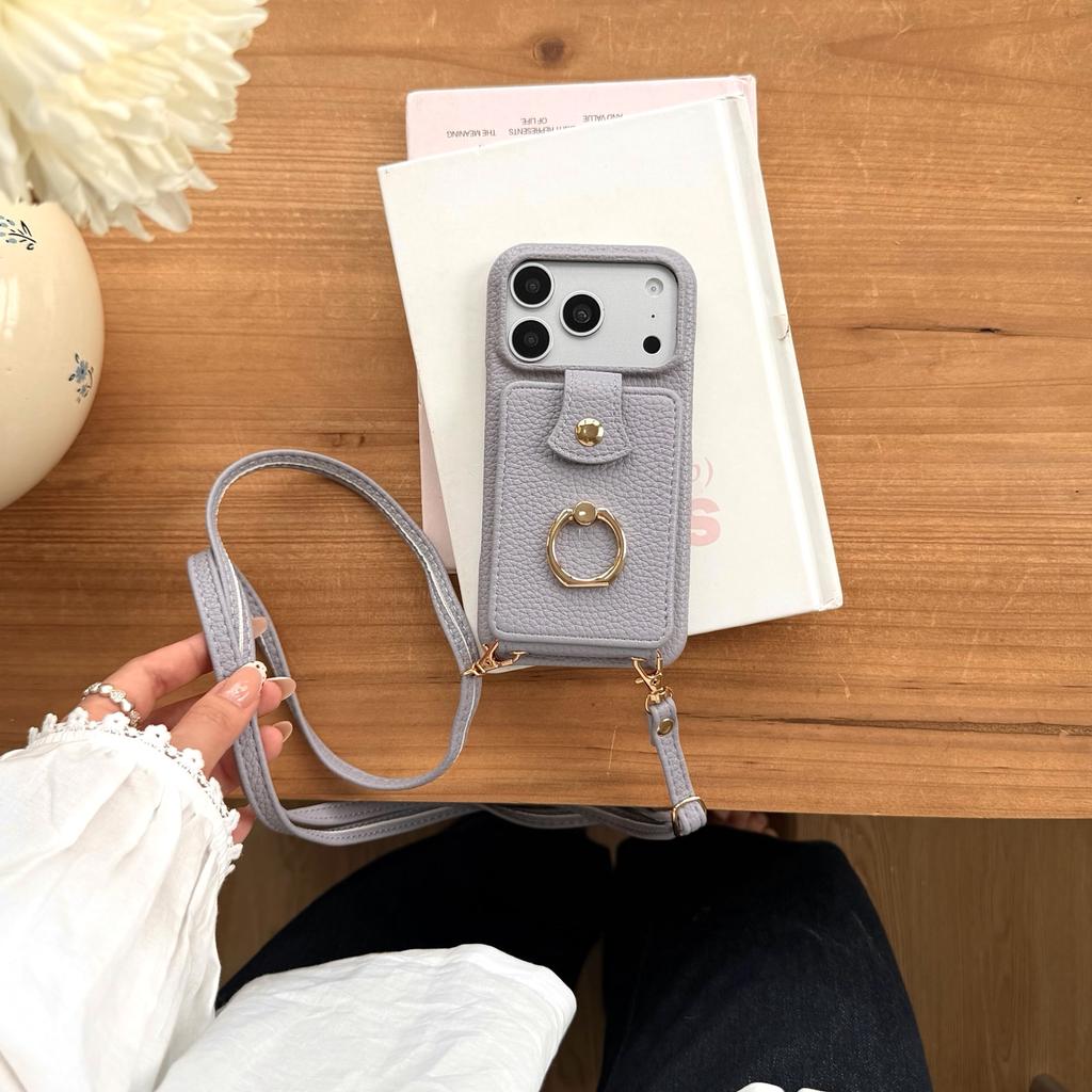 Crossbody Long Lanyard Vertical Card Solt Ring Holder Leather Wallet Case for iPhone 17 Pro Max 16 Plus 15 14 13 12 11 Bag Cover