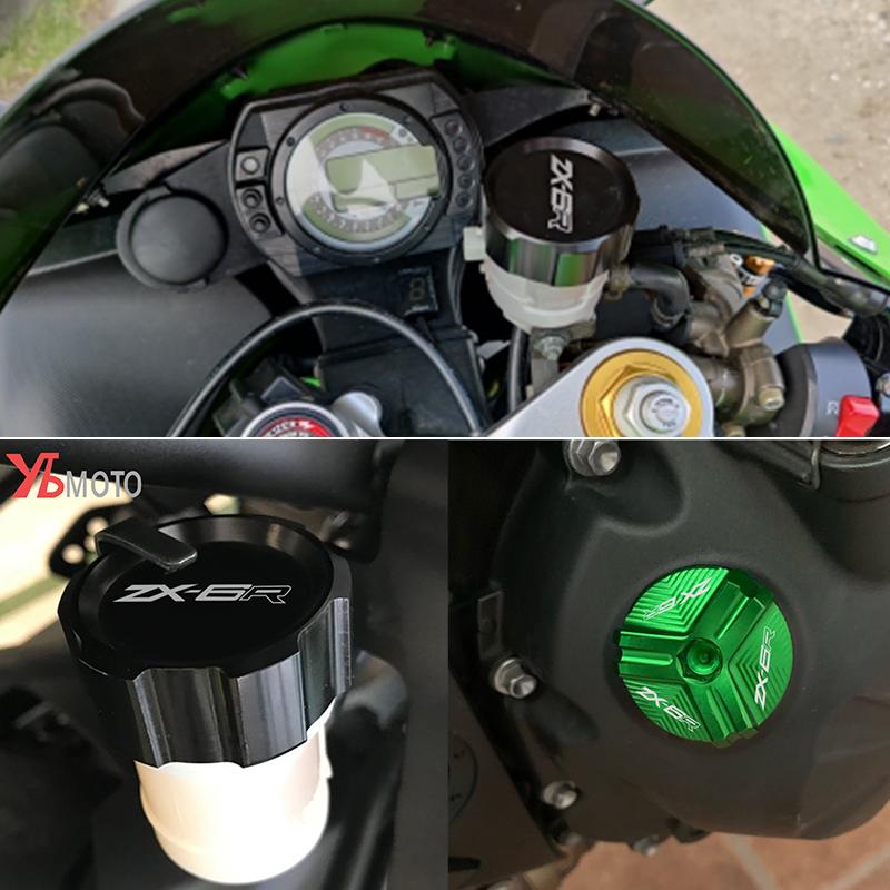 Front Rear Brake Fluid Reservoir Cover & Engine Oil Filler Cap For KAWASAKI ZX6R ZX-6R ZX636 (please Buy According To Size)