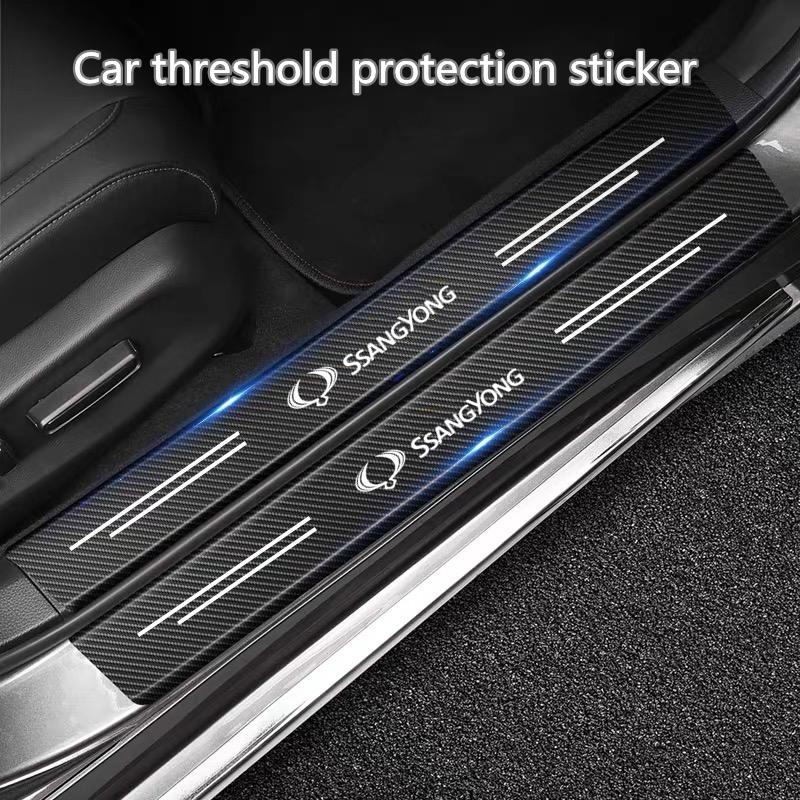 60X7CM Carbon Fiber Car Door Threshold Protective Sticker For Ssangyong Korando 2021 Rexton Kyron Musso Actyon Rodius