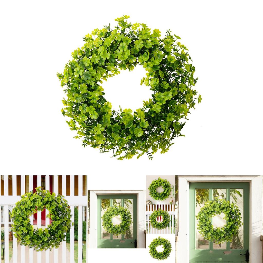 New St Patrick's Day Decorative Four Leaf Clover Green Wreath For Festive Home Decor