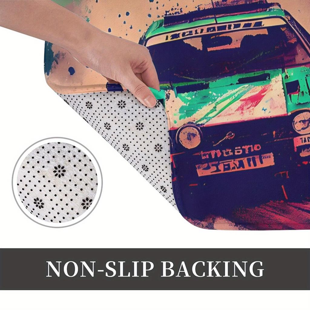 Retro Car Graphic Doormat Mat Entrance Floor Mat Electric Vehicle Pop Art Design for Home Entryway 40x60cm