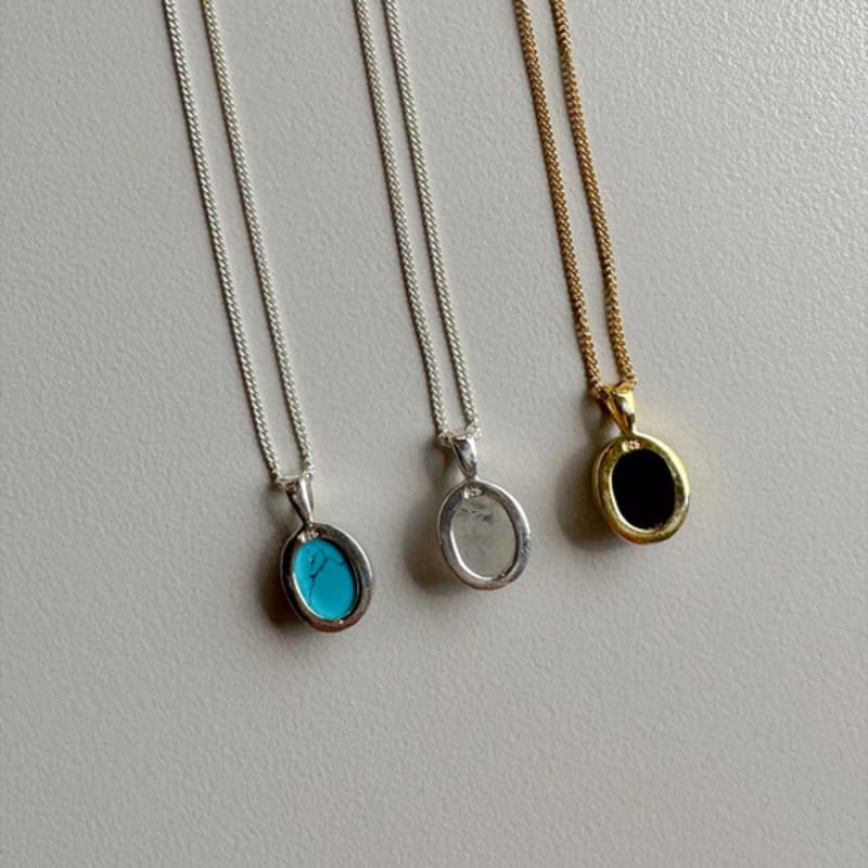 Youngglow silver925 oval ädelstenshalsband (3 typ)