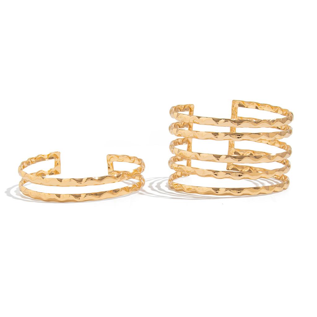 Hip Hop Punk Style Metal Hollow Wave Arm Bracelet Personality Geometric Open Arm Ring Female