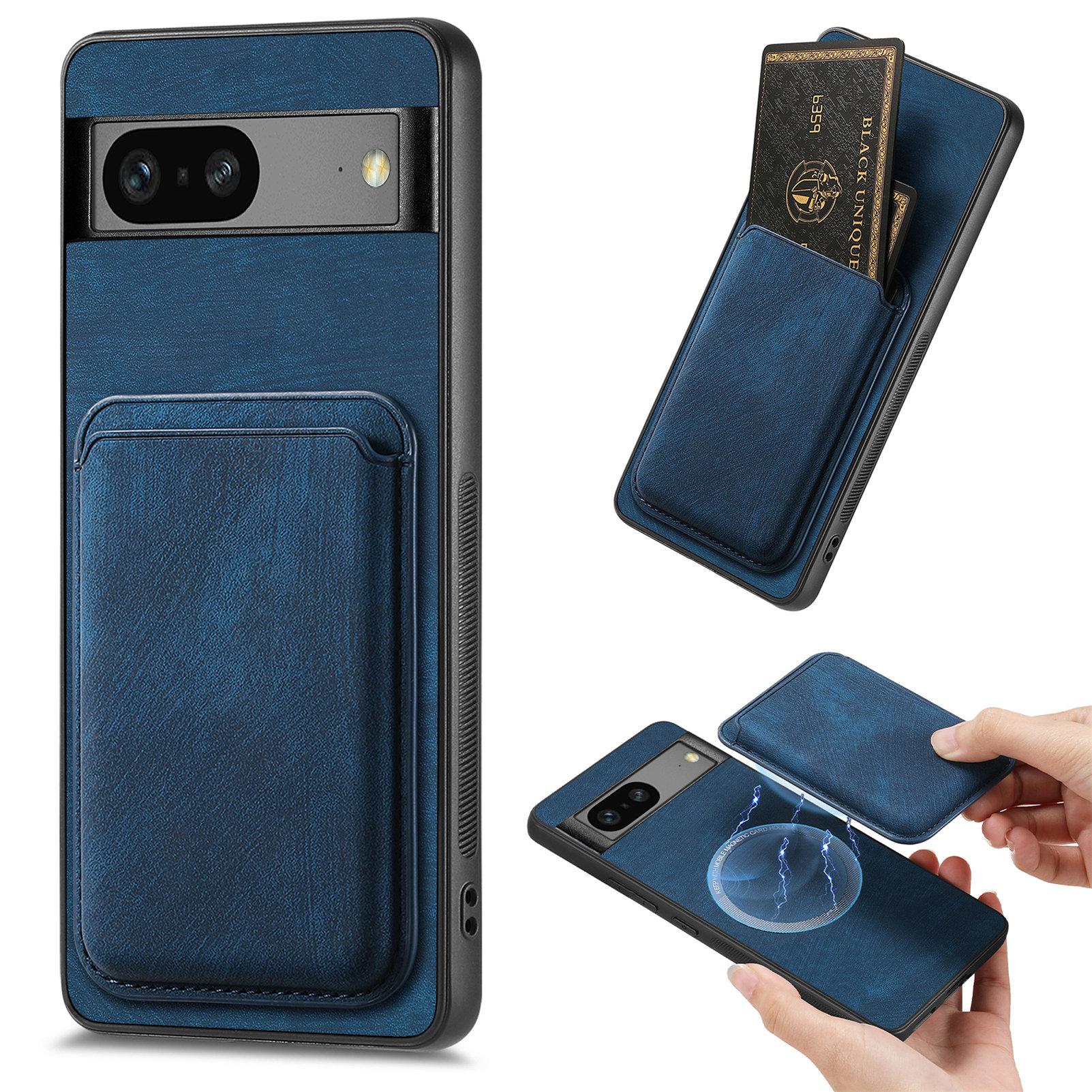 

For Google Pixel 7 5G Case Compatible with MagSafe Leather Back Cover with Detachable Card Holder Blue
