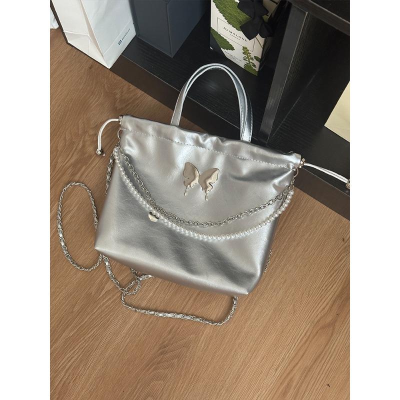 

New summer fashion niche portable silver bundle stray bag female bow crossbody bucket bag серебряный