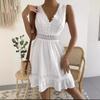 2026 Independent Station Cross-border New Product Explosion Lace Splicing Pleated V-Neck Sexy Halter Dress