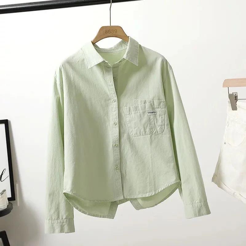 Women's Back Split Short Shirt Design Folded Pocket Jacket Leisure Outside Female Blouse