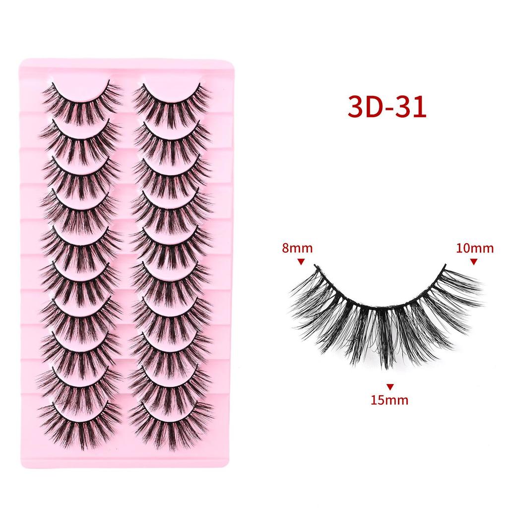Ten Pairs of 3D Synthetic Fiber False Eyelashes: Bold European and American Style with Thick, Curled Volume