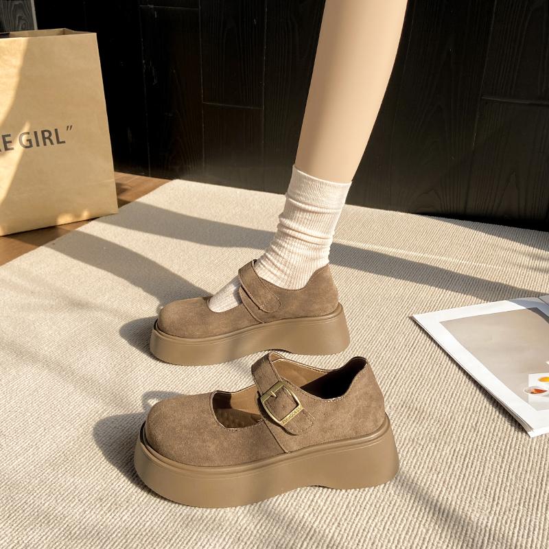 Fashion CRLAYDK Vintage Women's Casual Loafers Thick Sole Buckle Platform Shoes Comfort Fashion Ladies Walking Suede Leather Moccasins