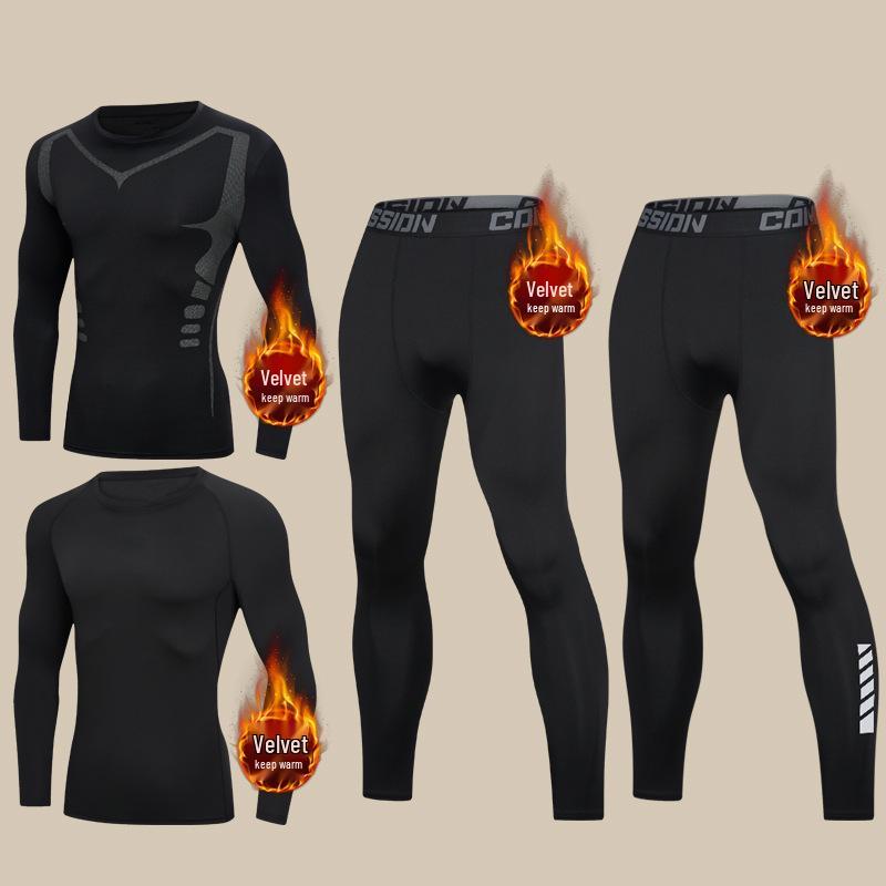 Men's Winter Thermal Velvet Underwear Set - Cold-Proof Running Tights and Bottoms