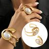 Golden Plated Jewelry Se 2Pcs Faux Pearl Bangle And Ring Set, Geometric Open Bracelet Daily Wear & Ring, Minimalist Statement for Party Oval