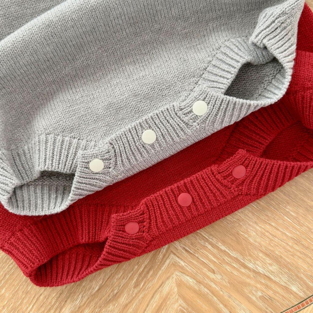 Autumn & Winter One-Piece Baby Rompers: Jacquard with Cute Animals & Handmade Bow for Boys & Girls