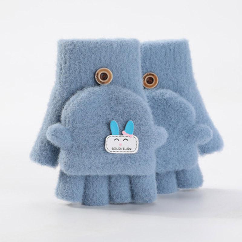 Милые детские флип-перчатки для детей 3-6 лет, зимние теплые перчатки с рисунком кролика для мальчиков и девочек, меховые шерстяные вязаные мягкие плюшевые перчатки до половины пальцев