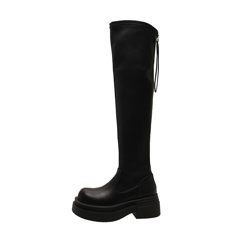 Autumn and winter new thin boots thick-soled elastic over the knee small thin thick-soled muffin tall boots
