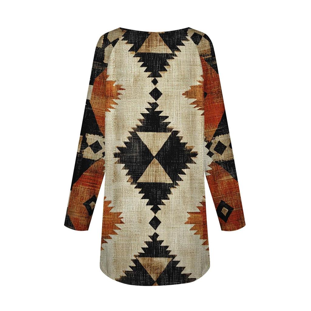 Women's Fashion Casual Long Sleeve  Print Round Neck Pullover Top Blouse
