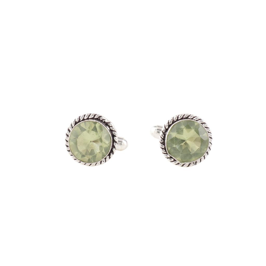 Round Green Amethyst Gemstone 925 Sterling Silver Jewelry Handcrafted Cufflinks CL-3-15