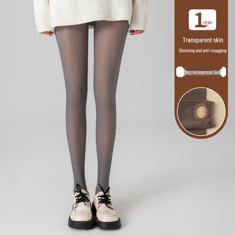 Gray Stewardess One-Piece: Sexy Faux-Transparent Plus Velvet Black Pantyhose with Skin-Like Effect for Autumn/Winter