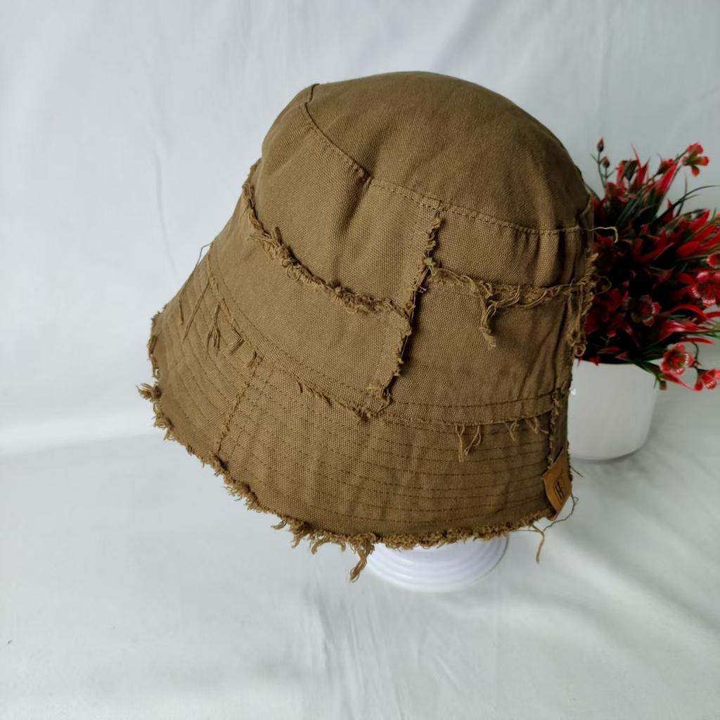Distressed Washed Vintage Punk Double-sided Bucket Hat Man Woman Summer Ripped Rough Selvedge Y2K Sun Hat