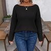 Women Plus Size Solid Color Knit Sweater Crew Neck Ribbed Drop Shoulder Long Sleeve Top
