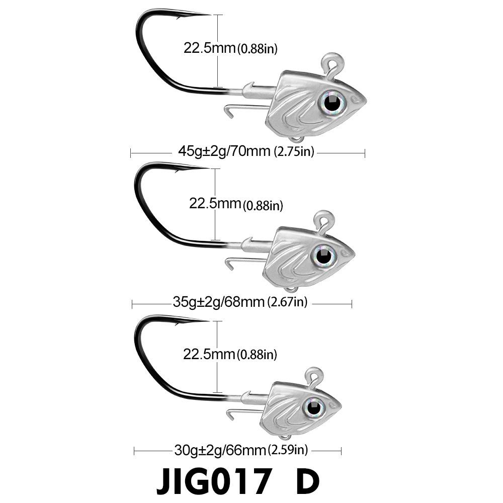 Anti-Snag Soft Fish Lead Head Lure Hooks with 30g, 35g, 45g Weights