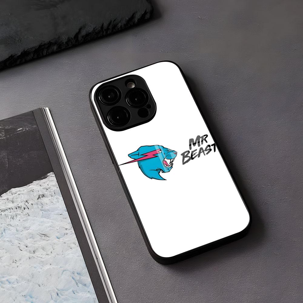 M-Mr Beasts Obal na telefon Pro IPhone 17 Air 16 E Pro Max 15 14 13 Mini 12 Pro 11 Max Plus Černý skleněný kryt