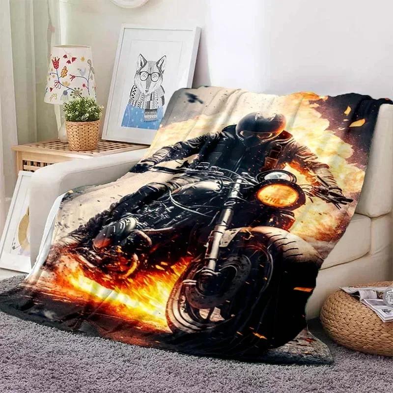 Skull3Dmotorcycle Pattern Gothic Soft PlushBlanketFlannelBlanket Throw Blanket for Living Room Bedroom Beds Sofa Picnic Cover