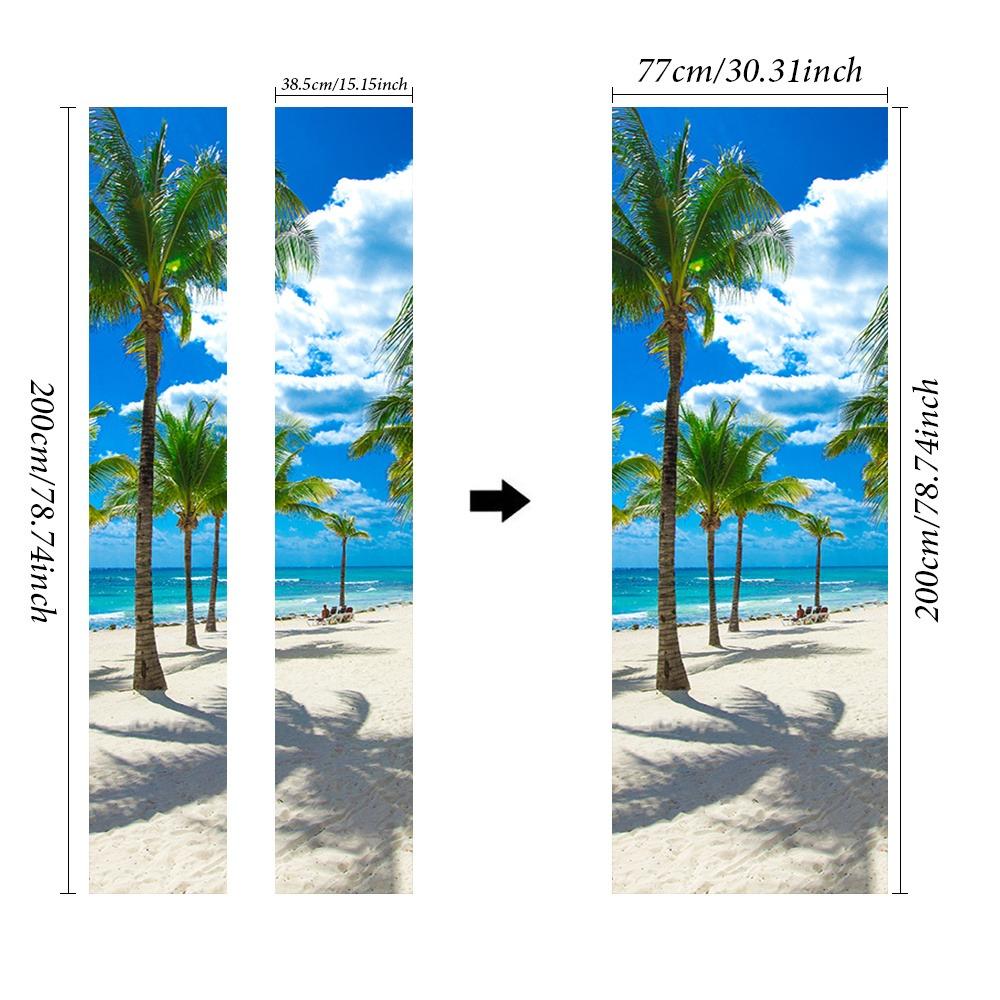 

Modern Geometric Door Stickers - Self-adhesive and removable door stickers, featuring blue sky, white clouds, and seascape 77*200CM