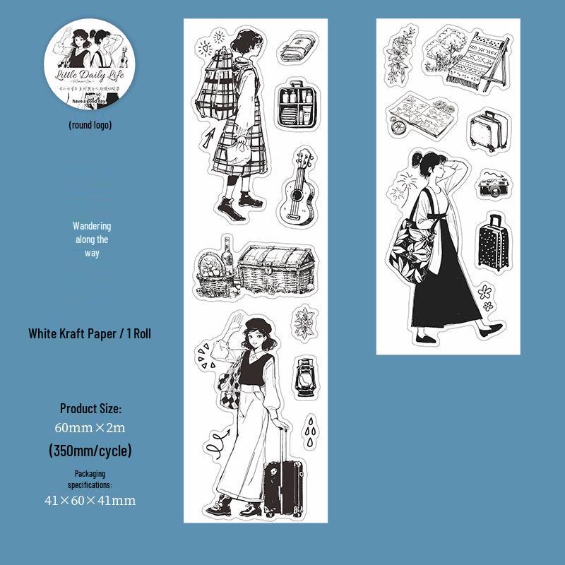 Black & White Figures Die-Cut Tape: A Beautiful Day Stickers for Journals