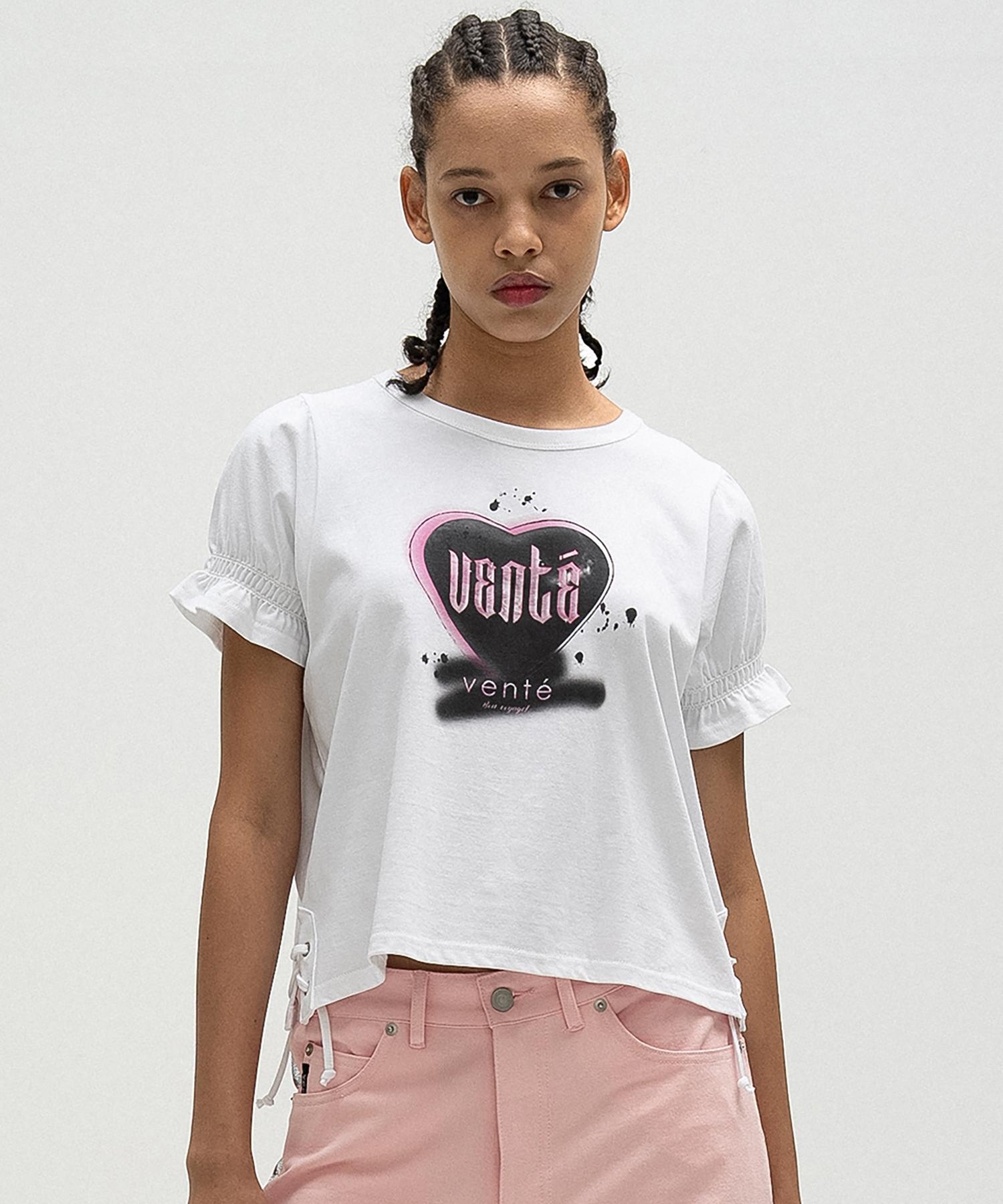 Bante Logo Tee With Shirred Sleeves In White