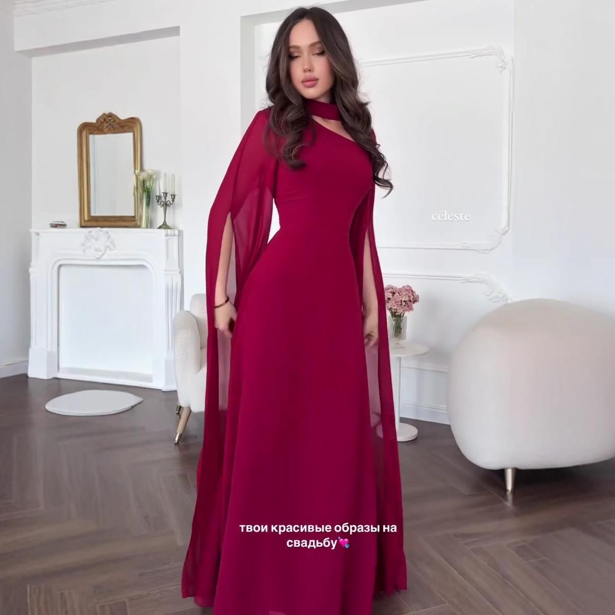 

European and American 2025 Autumn New Versatile Snood Long Sleeve Women s Dress S червоний