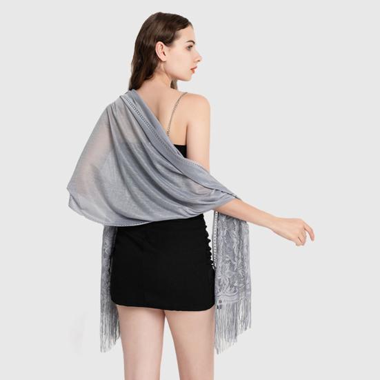 Women Summer Shawl See-through Mesh Thin Tassel Solid Color Soft Decorative Lace Malaysia Women Head Wrap Clothes Accessory