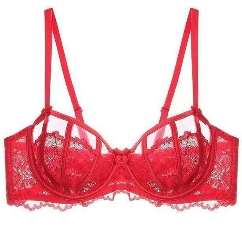 Light Pink Sheer Mesh Underwire Bra with Floral Lace and Bow Detail