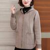 Mom's Spring & Autumn Hooded Wool Cardigan: 2025 Fashionable Short Knit Coat for Middle-Aged Women with Pockets.