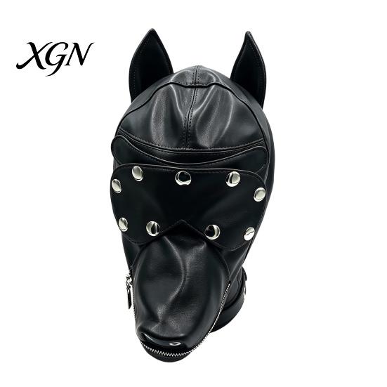 Hardcore BDSM Equipment Unisex Sexy Costumes, Faux Leather Open Mouth Dog Headgear, Full Face Hood for Roleplay Fetish Masks Cosplay And Role