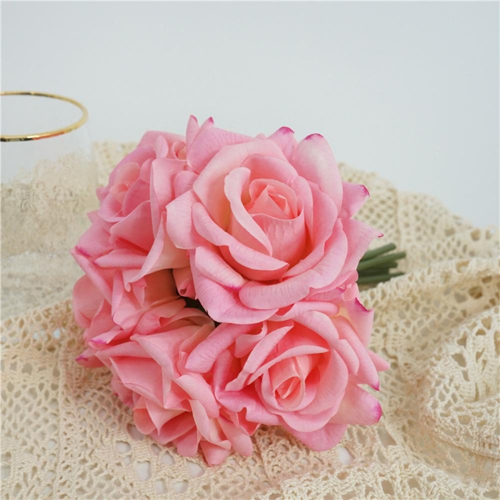 Multicolor Lifelike Flowers Bouquet 5 Heads Flower Bouquet Realistic Artificial Flower Rose  Gift