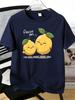 Kawaii Twin Happy Lemon Cartoon Graphic Unisexs Short Sleeve Tee Soft Cotton Crew Neck Casual Summer Daily Wear Top For Adult Male