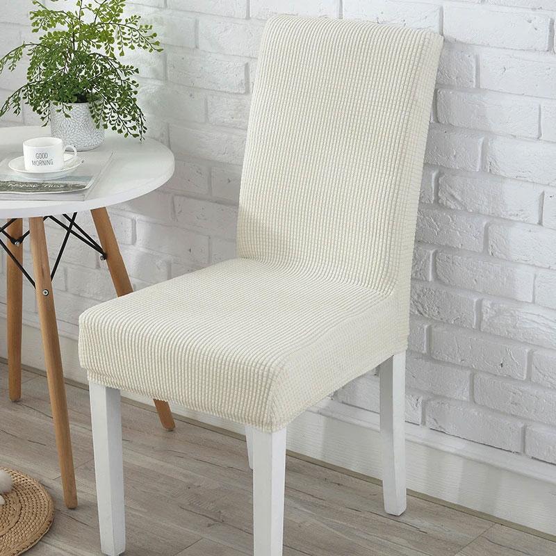 1Pc With Chair Back Elastic All-season Thicken Chair Cover Soft Dining Chair Dustproof Solid Color