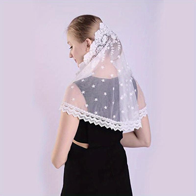 Women's Lace Catholic Veil for Church Head Covering Flowers Chapel Scarf Mass Voile Shawl Kerchief Hair Accessories