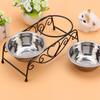 Pet Bowl, Stainless Steel Double Cat Dog Waterer Bowls Elevated Dog Feeder Pet Food Water Bowls with Retro Iron Stand Double Diner Feeder Bowls
