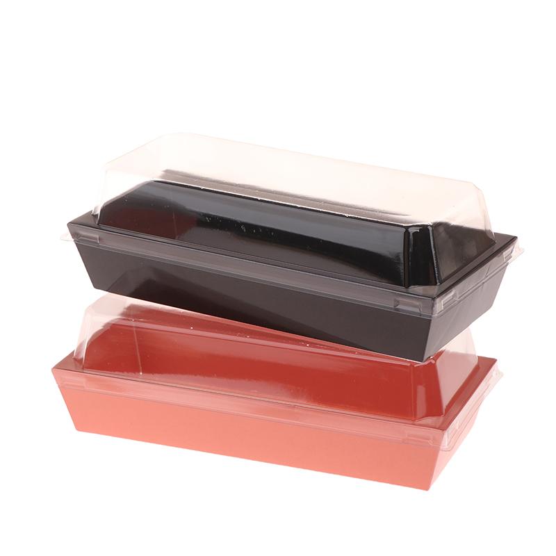 10Pcs Black Pink Fruit Cut Packing Box With Transparent Lids Sushi Box Disposable Takeaway Box Cake Bread Takeout Packing Boxes