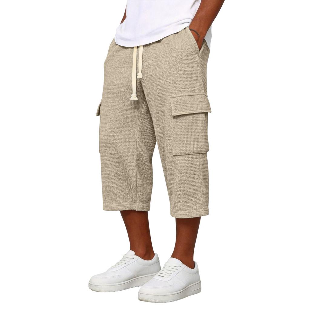 Pantaloni Cargo da Uomo a Maglia 3/4 | Vita Elastica con Coulisse Vestibilità Larga Pantaloni da Lavoro per Uso Quotidiano