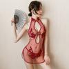 Sexy Sexy Lace Slit Free Uniform Mesh Classical Embroidery Cheongsam Temptation Perspective Set