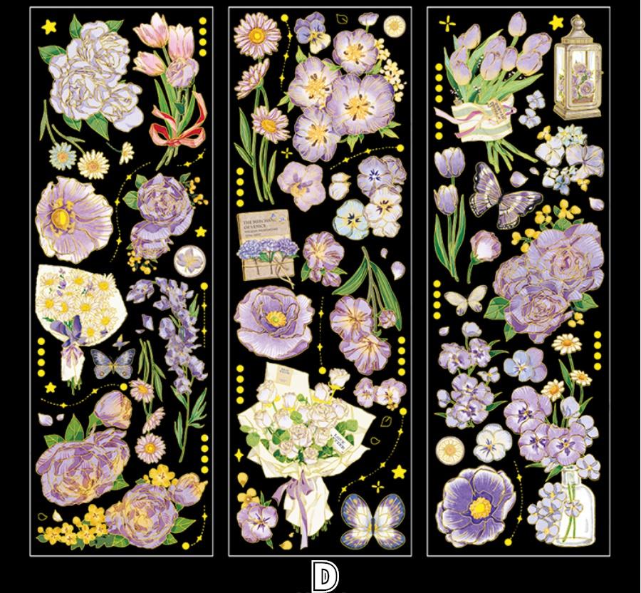 3Pcs/Set 3D Hot Stamping Stickers Four Seasons Flowers Decorative Pvc Stickers Scrapbooking Stick Label Diary Album Stationery
