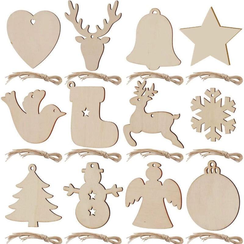 10pcs DIY Wooden Christmas Balls Decoration Round Craft Baubles Tags Hanging Ornament for Christmas New Year Pendant Decor