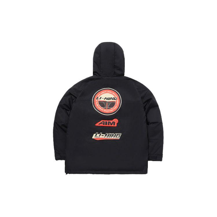 Li Ning Full Zip Hooded Windproof Warm Down Jacket With Multiple Pockets Men Jacket Black AYMQ123-3