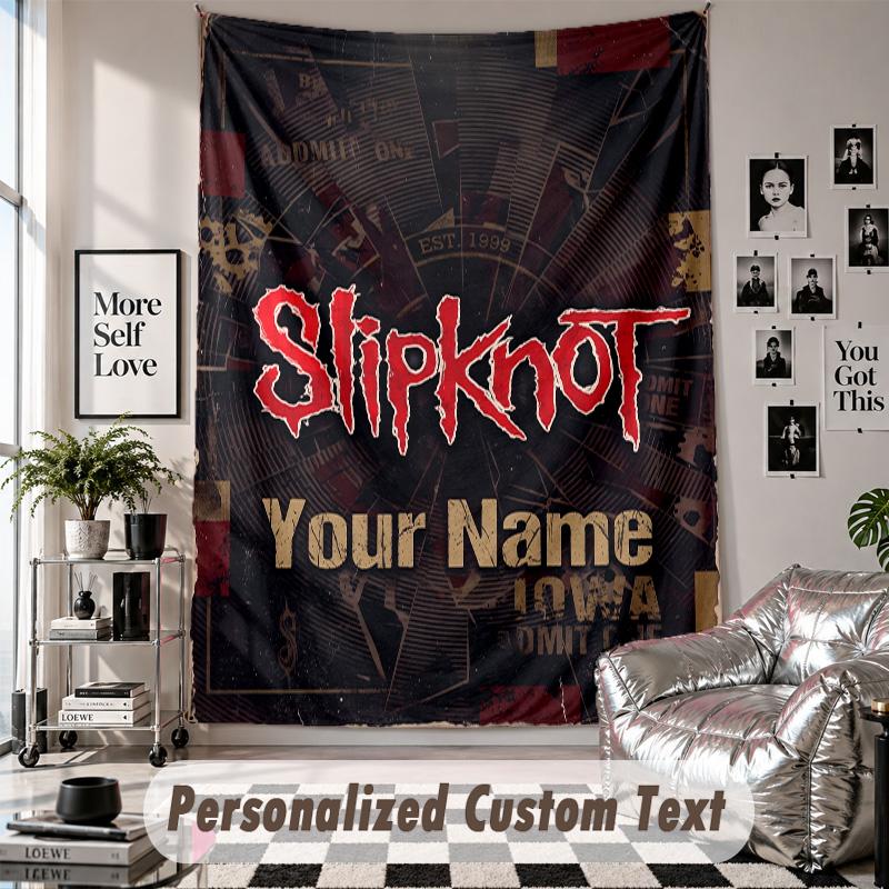 Wall Hanging Tapestry With Custom Name & Text, Slipknot Decorative Tapestry For Bedroom