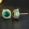 Trendy Green Crystal Zircon Round Stone Stud Earrings For Women Vintage Rose Gold Silver Color Wedding Jewelry Mother's Day Gift