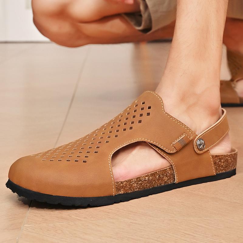 

Men s shoes 2025 summer explosion hollow leather surface breathable two wear soft sole non-slip casual one pedal bag head sandals men 38